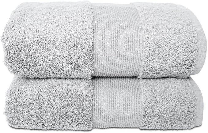 Hencely Luxury Hand Towel - Set of 2 (16x28 Inches) - Soft Turkish Cotton, Absorbent, Quick-Drying Face, Body, Kitchen, and Bathroom Towel (Hand Towels 2 Pack, Silver)