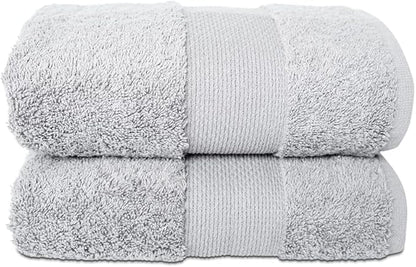 Hencely Luxury Hand Towel - Set of 2 (16x28 Inches) - Soft Turkish Cotton, Absorbent, Quick-Drying Face, Body, Kitchen, and Bathroom Towel (Hand Towels 2 Pack, Silver)