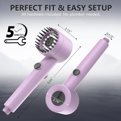 Filtered Shower Head with Handheld, High Pressure Water Flow and Multiple Spray Modes Shower Head with Filter, Power Wash for Hard Water, Showerhead with ON/OFF Switch for Pets Bath (Purple)