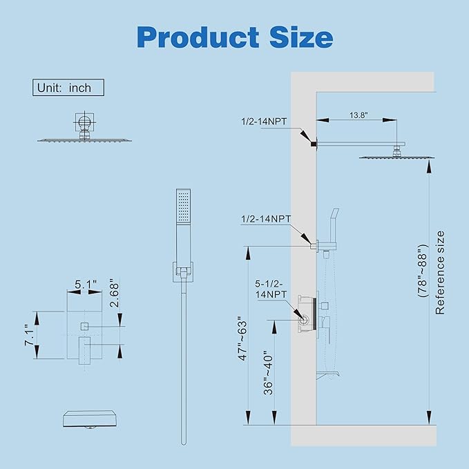 Shower System with Tub Spout, All Metal Tub Shower Faucet Set with 10'' Rain shower heads and handheld spray combo,Wall Mounted Tub Shower Systems with Valve and Trim Kit, Matte Black