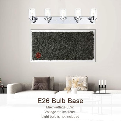 MELUCEE 5-Lights Bathroom Vanity Light Fixtures Chrome, Modern Vanity Lighting with Clear Glass Shade, Industrial Wall Mount Lights for Mirror Cabinet Sink
