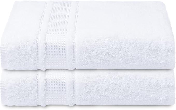 Melissa Linen, Bright White Bath Towels, Set of 2, 100% Turkish Cotton Bath Towels for Bathroom, Absorbent, Quick Dry, Durable and Soft Shower Towel, 28 in x 55 in, Spa and Hotel Quality