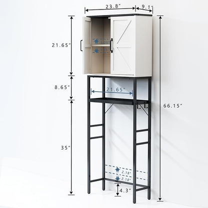 Over The Toilet Storage Cabinet, Bathroom Above Toilet Cabinet Organizer with Doors and Adjustable Shelves, Bathroom Shelf Organizer with Anti-Tip Device & Drain Rack, White