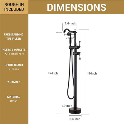 Oil Rubbed Bronze Freestanding Bathtub Faucet Sets Single Handle with 360° Swivel Spout Floor Mount Tub Filler with Handheld Sprayer, Floor Mount Bathtub Faucet, 47.2-Inch, JBTF430-ORB