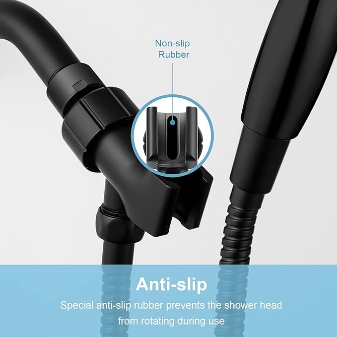 OFFO Shower Head Holder with Solid Metal Ball for Handheld Shower Head, Adjustable Shower Arm Mount for Connecting Shower Arm and Shower Hose, 1/2 in IPS Female Inlet and Male Outlet, Matte Black