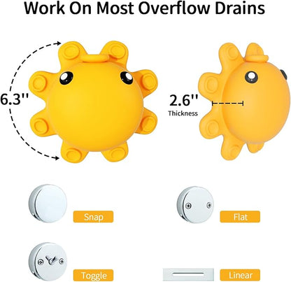 Bathroom Bathtub Overflow Drain Cover- Silicone Bath Tub Drain Cover, Tub Overflow Drain Stopper with Suction Cup Seal, Adds Inches of Water for Deeper Bath, Bathroom Accessories, Yellow