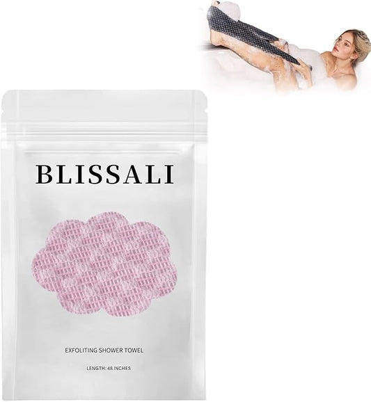 Blissal Exfoliating Shower Towel 47", Premium Scrub Wash Cloth for Body Face, Blissal Shower Towel for Smooth Skin, Quick Drying Durable-Body Scrubber with 2 Sides for All Skin Types (Pink)