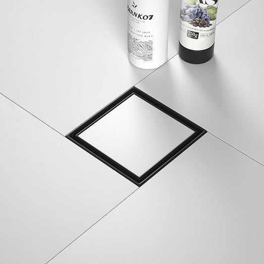 Square Shower Drain 4", Matte Black Floor Drain with Tiled Insert Grate & Hair Strainer, 304 Stainless Steel Bathroom 2-in-1 Tiled in Drain, CUPC Certified (Matte Black, 4'')