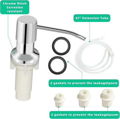 Soap Dispenser for Kitchen Sink, Built in Sink Soap Dispenser, Countertop Soap Dispenser Pump with 47" Extension Tube kit, No Need to Fill Little Bottle Again, Chrome