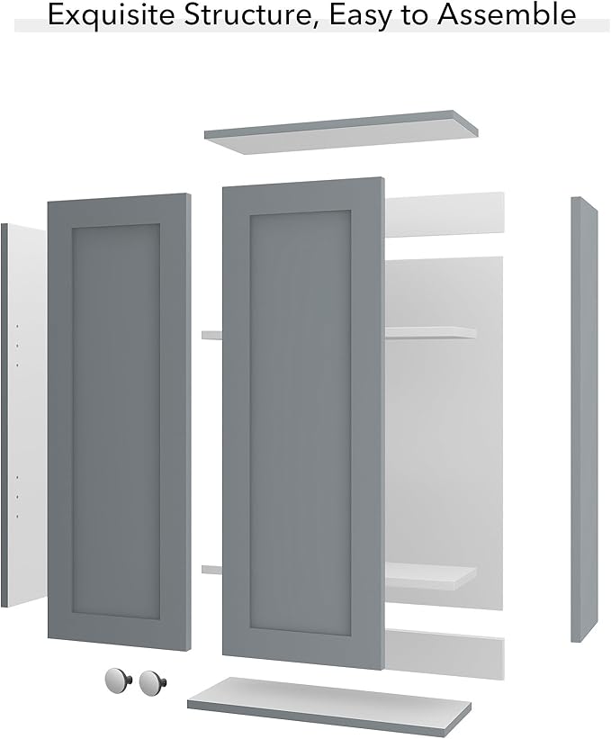 Bathroom Wall Cabinet, Over The Toilet Storage Cabinet, 19 x 27 inch Medicine Cabinet with Adjustable Shelves, Hanging Cabinet Grey for Bathroom, Living Room, Kitchen, Cupboard