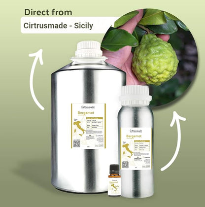 Bergamot Essential Oil - Direct from Citrusmade in Sicily- Pure Essential Oil for Diffusers and Aromatherapy | 100% Pure Therapeutic Grade (8oz)