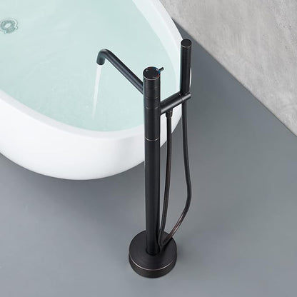Freestanding Bathtub Faucet Floor Mount Tub Filler Oil Rubbed Bronze Brass Single Handle Bathroom Faucets with Hand Shower
