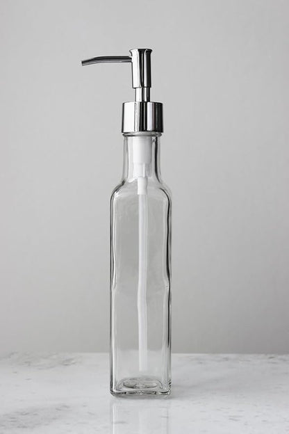 Rail19 French Vessel Glass Soap Dispenser with Metal Pump - Refillable Hand Soap, Lotion & Sanitizer for Sinks and Small Countertops, 8.5oz (Chrome Rustic)