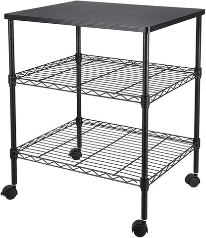 3 Tier Storage Racks Shelving, Heavy Steel Pantry Shelves, Adjustable Wire Shelving Rack with Desktop, Suitable for Garage, Kitchens, Bathroom, Offices, 22" W x 18" D x 26" H, Black