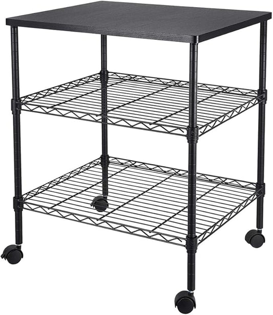 3 Tier Storage Racks Shelving, Heavy Steel Pantry Shelves, Adjustable Wire Shelving Rack with Desktop, Suitable for Garage, Kitchens, Bathroom, Offices, 22" W x 18" D x 26" H, Black