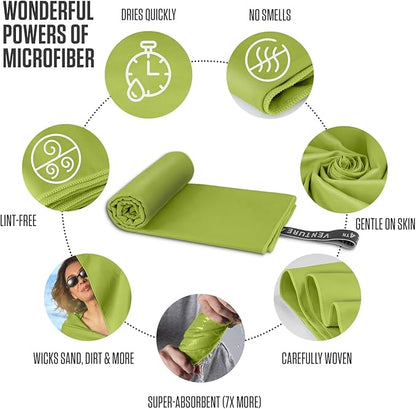 VENTURE 4TH Quick Dry Towel. Microfiber Travel Towel Ideal for Camping, Hiking, Backpacking, Gym. Lightweight & Fast Drying Travel Towels for Body. Compact & Easy to Pack - Lime Large