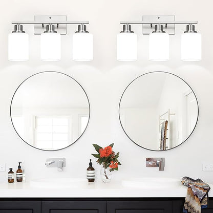 3-Light Bathroom Light Fixtures, Brushed Nickel Vanity Light with Milky White Shades, Bathroom Lighting Fixtures Over Mirror, Modern Bathroom Wall Lamp for Mirror Living Room Cabinet Bedroom