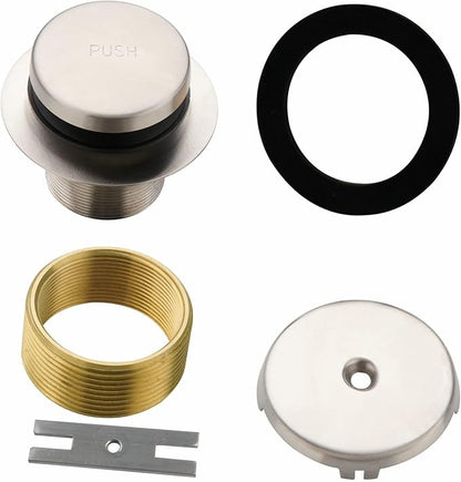 Tub Drain Tip Toe Bathtub Drain Conversion Kit Assembly, Brushed Nickel Replacement Bath Drain Trim Kit with Single Hole Overflow Faceplate and Universal Fine/Coarse Thread Assembly
