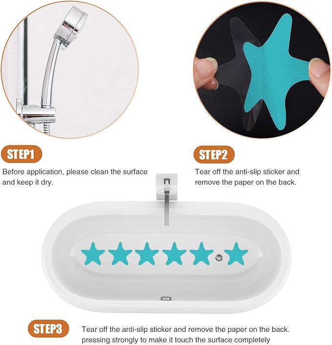 Anti Slip Shower Stickers Safety Bathtub Strips Adhesive Decals with Premium Scraper (Blue)