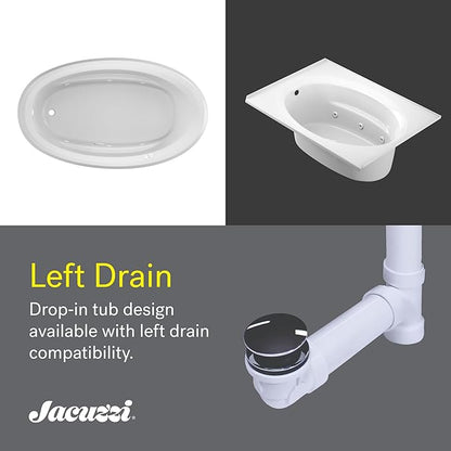 Jacuzzi SIGNATURE Acrylic Drop-In Bathtub, Heated Jet Massage Tub, Slip Resistant, Left Drain Placement, 71" (L) x 41" (W), Oval, Oyster