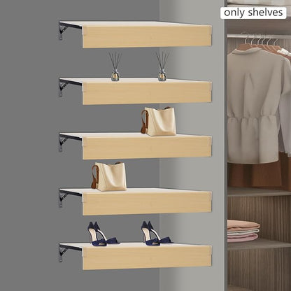 33 Inch Floating Shelves for Wall, 16 Inch Deep Hanging Shelf, Large Display & Storage Shelf for Bathroom, Bedroom, Living Room, Set of 5 (Light Wood Color, 24 Inch)