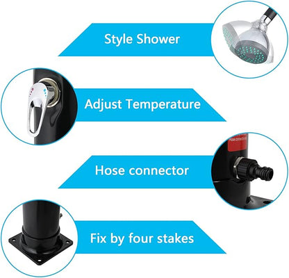 VINGLI Solar Heated Shower,2-Section with Shower Head，for Outdoor Backyard Poolside Beach Pool Spa,Black (2.3 Gallon)