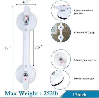 17inch Suction Shower Grab Bar, Portable Shower Handle Bar Suction Grip Bar Bathtub Handle with Strong Hold Suction Cup Fitting and Rapid Release for Bathroom(Max Capacity :253lb