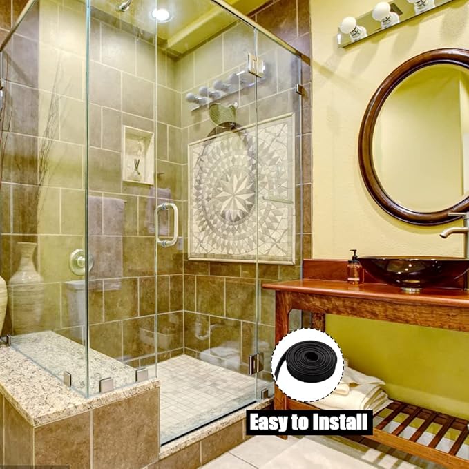Shower Bottom Waterproof Door Rubber Sweep Trim Black Seal for Home Bathroom, 108 x 13/16 x 5/32 Inch Tee Insert Shape
