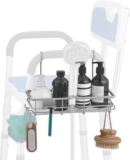 Rustproof Hanging Shower Caddy for Shower Chair, Stainless Steel Bathroom Basket for Bath Chair Bench,Showers Caddy Chair, Shampoo Bottle Holder for Elderly, Pregnant, Handicap, Patient