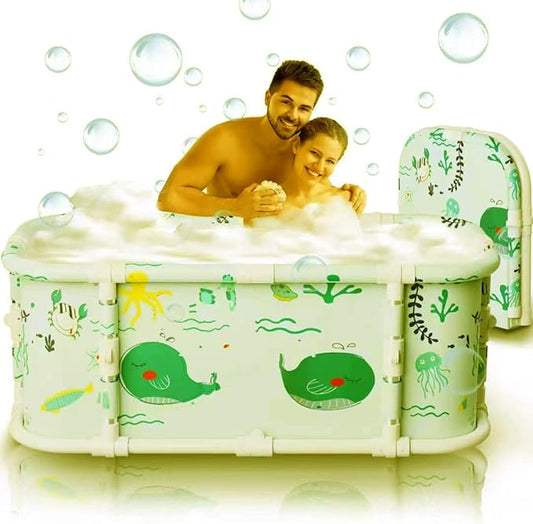 Portable Bathtub, 47“ Foldable Bathtub-Installation Free, 7 Layers Thicken with Metal Support, Therapy Tub for Shower Stall Fold Up Soaking Bath Tub, Hot SPA, Ice (Wonder Ocean D1)
