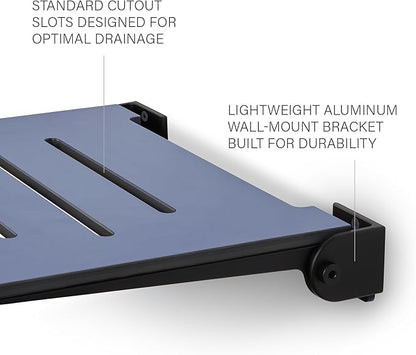 18 inch Silhouette Slimline Folding Wall Mount Shower Bench Seat, Navy Seat with Matte Black Frame