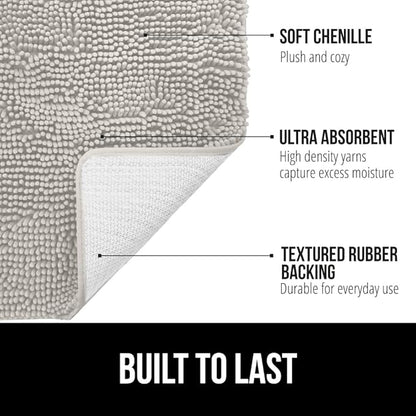 GORILLA GRIP Plush Absorbent Shaggy Chenille Bath Rug Mat for Square Toilet Base with Rubber Backing, Machine Washable Rugs, Soft Microfiber Contour Mats for Toilets, Bathroom Decor, Lt Gray