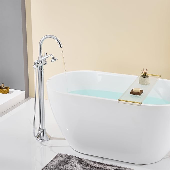 Free Standing Tub Faucet Chrome Tub Filler Freestanding Bathtub Faucets Brass Tub Faucet with Hand Shower