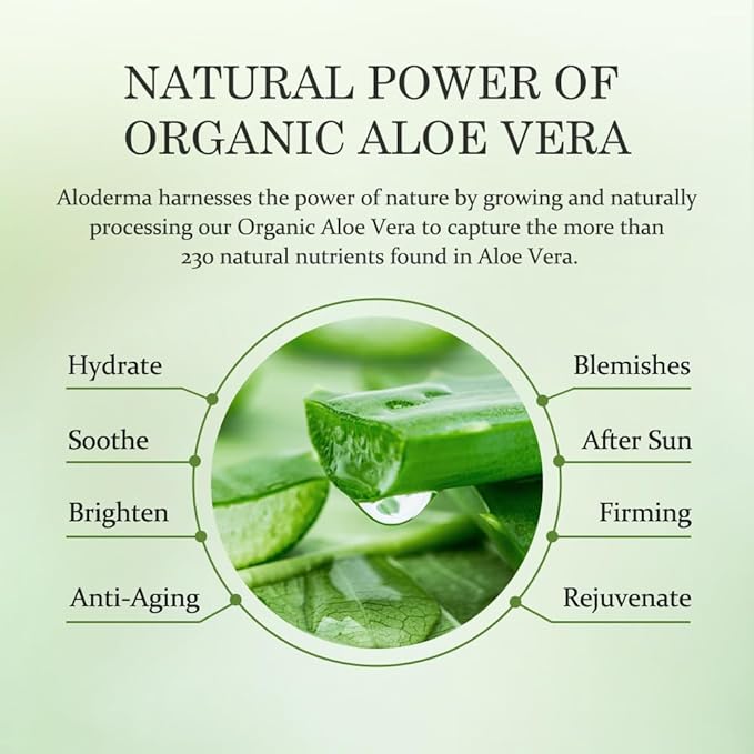 Aloderma Organic Aloe Vera Gel - 1.5oz, Unscented, Hydrating, Soothing, Cooling, Instant Relief for Skin & Sunburn, USDA Organic