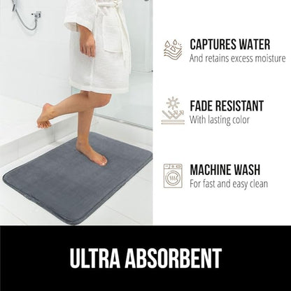 GORILLA GRIP Memory Foam Bath Rugs, Soft Absorbent Velvet Bathroom Mats, Durable Dots on Underside, Machine Washable Bathmat, Carpet Rug Room Decor for Shower Floor, 30x20 Mat, Graphite Gray