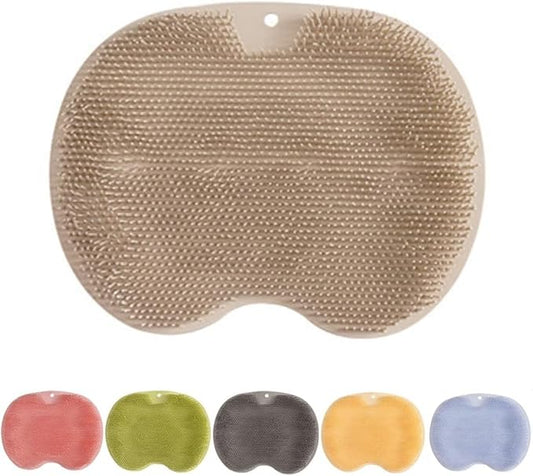 2026 New Silicone Shower Foot Scrubber Mat, Foot Back Cleaning Pad Back Washer Exfoliating Bath Wash Pad, Shower Foot Scrubber Mat with Non-Slip Suction Cups (Brown)
