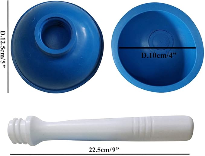 Coralpearl Drain Plunger, Small Hand Force Plumber Helper, Little 4 inch Cup Clog Remover, Tiny Rubber Unclogger in 9" Short Handle for Kitchen Sink, Bathroom Toilet, Shower Bath Tub (Blue + Green)