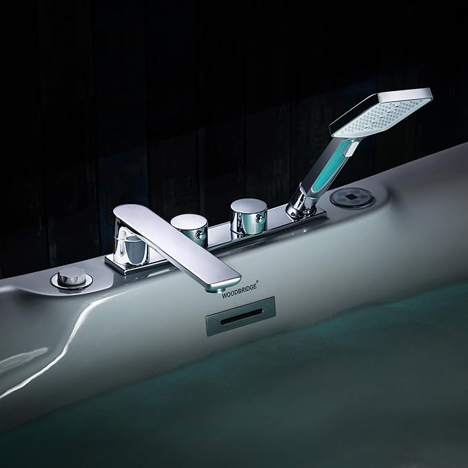 WOODBRIDGE 72" x 35-3/8" Whirlpool Water Jetted and Air Bubble Freestanding Heated Soaking Combination Bathtub wirh LED control panel and Faucet, BJ400+F0041CH