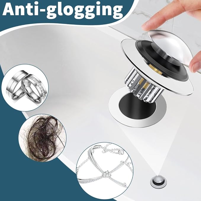 Upgraded 2 in 1 Bathtub Drain Stopper, Pop Up Tub Drain Hair Catcher, Anti Clogging Tub Drain Stopper, Replaces Lift and Turn, Tip-Toe and Trip Lever drains for Tub, Easy Install and Clean
