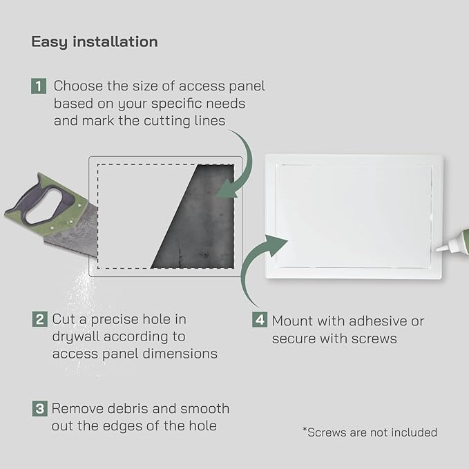 Vent Systems 12" x 8" Inch White Galvanized Steel Access Panel – Durable Access Door for Drywall, Wall or Ceiling – Easy Service Panel for Plumbing, Electrical, HVAC, and Maintenance Openings