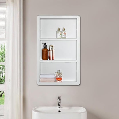 Recessed Medicine Cabinet No Mirror - 14x24 Bathroom Storage Wall Cabinet with 2 Shelves, 304 Stainless Steel Shower Niche, Matte White Waterproof for Bathroom, Toilet, Vanity