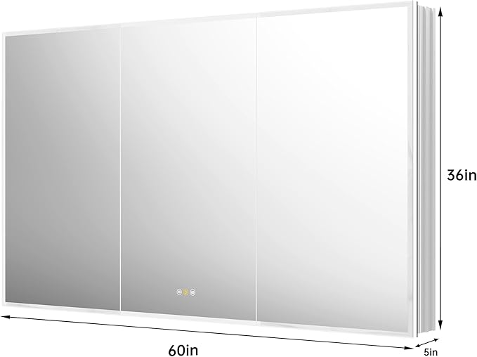 Recessed Medicine Cabinets for Bathroom with Mirror, Only Recessed Medicine Cabinet with Defogger, Dimmer, Outlets & USB, Three Doors