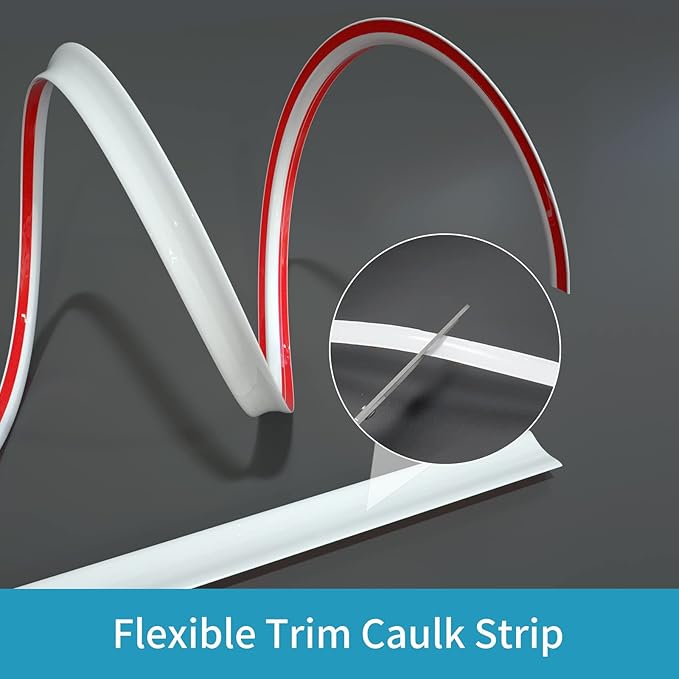 Flexible Trim Caulk Strip Wall Moulding Trim, 1/2 in x10 Ft Peel and Stick Trim for Wall Corner Deco, Ceiling, Backsplash Tile Edge, Countertops, Baseboard, Floor(White)