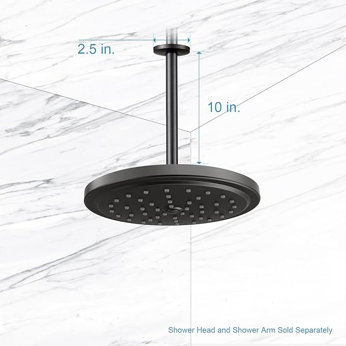 OFFO Shower Arm with Flange, 10 in Oil Rubbed Bronze Ceiling Mount Replacement Rain Shower Head Straight Arm Ceiling-Mounted For Fixed Shower Head & High Pressure Rain