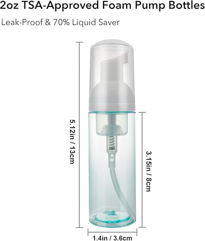 2oz Foam Pump Bottle - Travel Size Leak-Proof Mousse Containers, Plastic Clear Refillable Foaming Soap Dispenser for Hand Wash, Shampoo, Lash Cleanser | Portable & Rich Foam (2-Pack)
