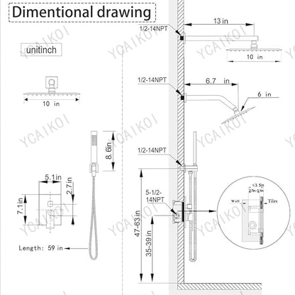 Shower Faucet Set Matte Black Shower System, Knob Switch Diverter Shower Faucet with High Pressure Handheld Spray, Wall Mount 10 Inch Shower Head with 6 Inch Wall Mount Shower Head