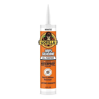 Gorilla Waterproof Caulk & Seal Silicone Sealant, 10oz Cartridge (Pack of 1) - White Caulking Sealant for Kitchen, Window, Bath, Marine, Door and More
