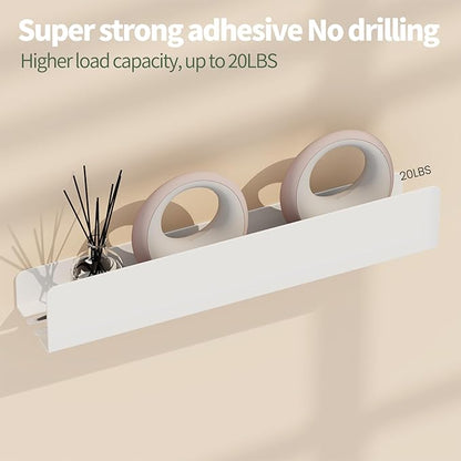 REKITA No Drill Shower Shelf Organizer, 40cm Stainless Steel Bathroom Storage with 4 Removable Hooks, Adhesive Wall Mounted Shower Caddy, Rustproof Bath Shelf for Bathroom Kitchen Living Room