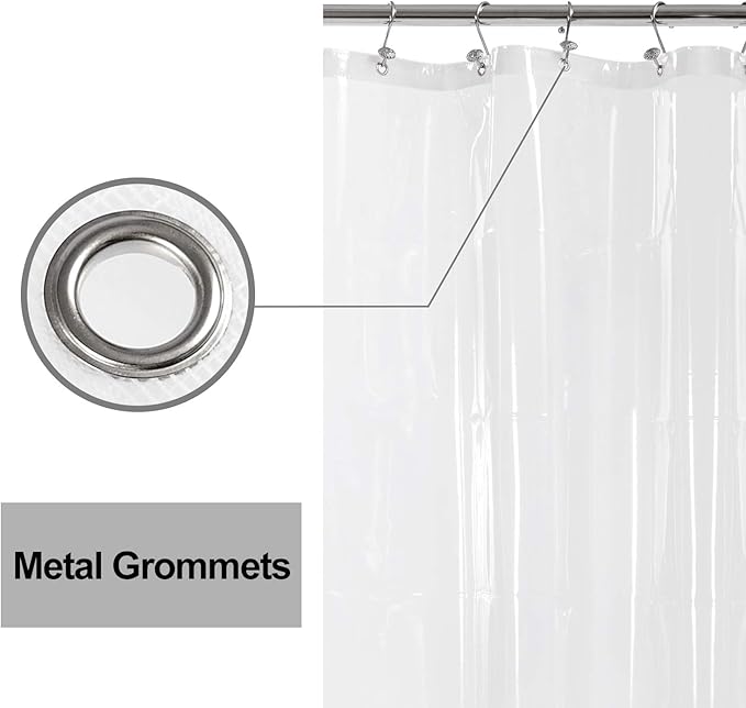 Barossa Design Shower Curtain Liner with 6 Magnets - Clear Plastic Shower Curtain Liner, See Through Vinyl Bath Curtain with Metal Grommets for Bathroom - Clear, 70x72