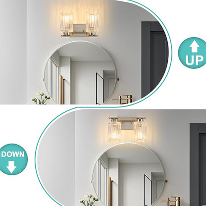 2 Light Bathroom Light Fixtures Modern Brushed Nickel 12 Inch Vanity Lights for Bathroom Lighting Fixtures Over Mirror with Thickened Glass Shade for Cabinet Mirror Bedroom Hallway